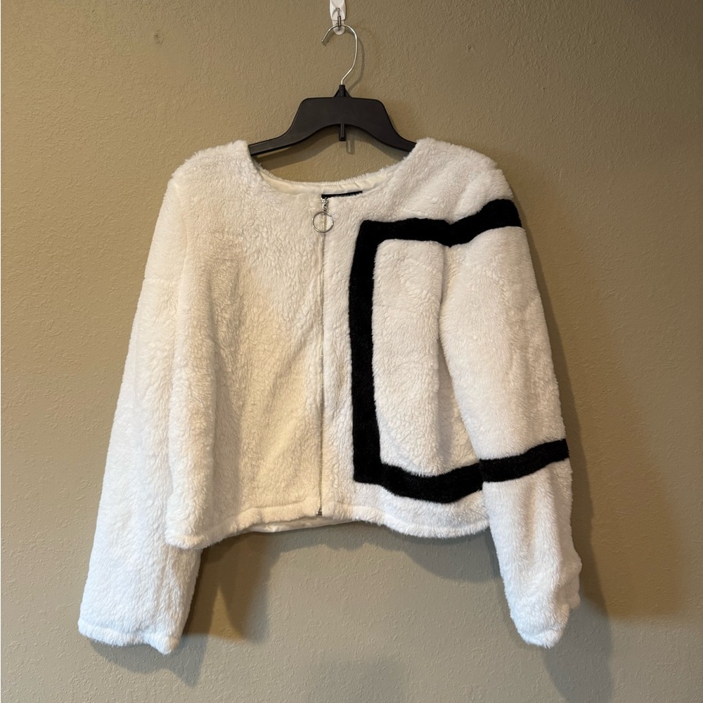 SHEIN Black and White Fuzzy Jacket
